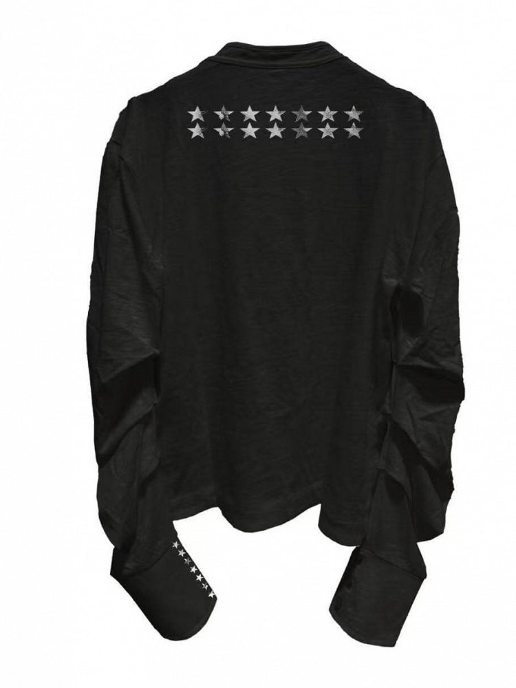 Black Double Neckline Skull Star Print Long Sleeve Punk Top - DETW OnLine