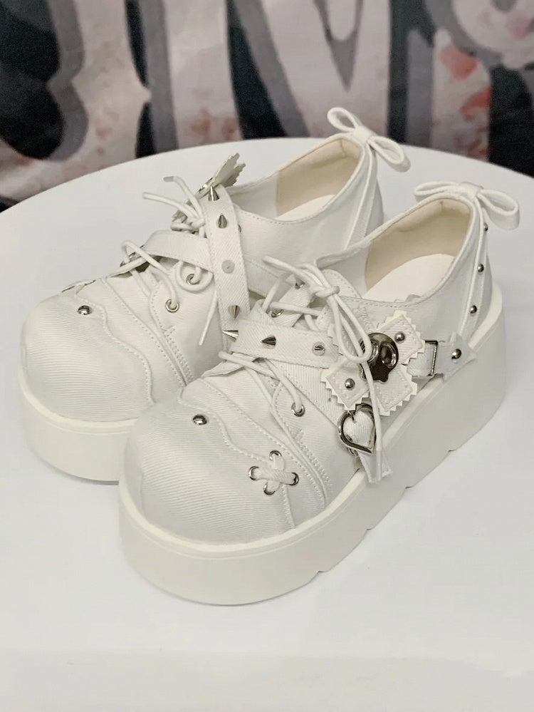 Cross Shoes Style Denim in Platform Decor Skeleton Studs White Details Punk