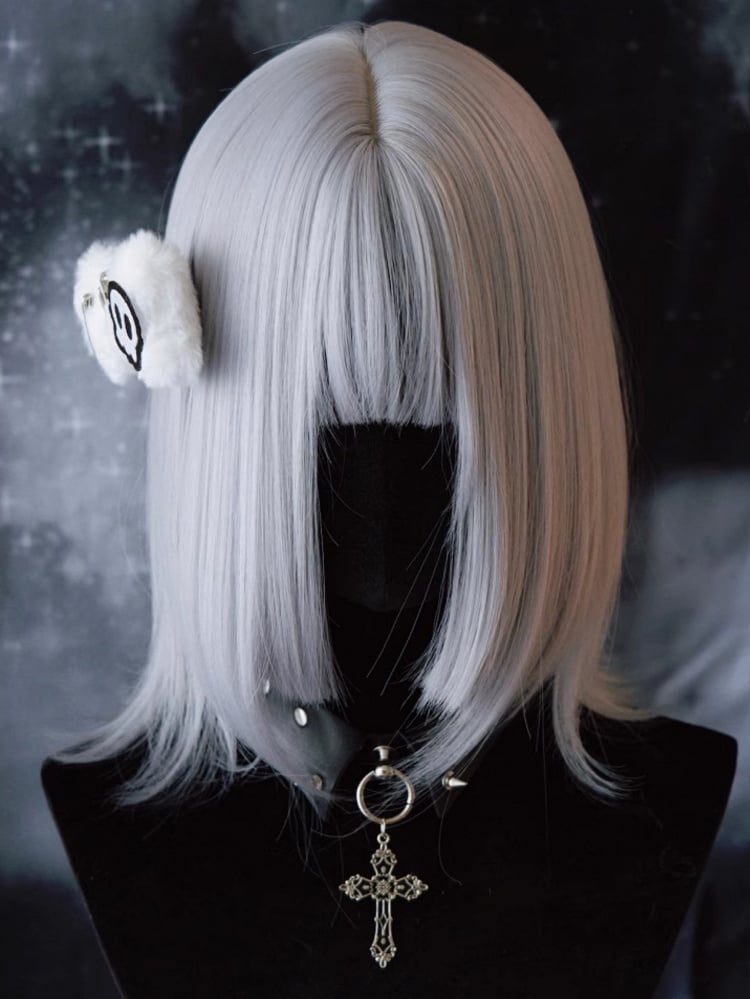 Skeleton Applique Details Pin White Plush Hairclip Bone Gothic
