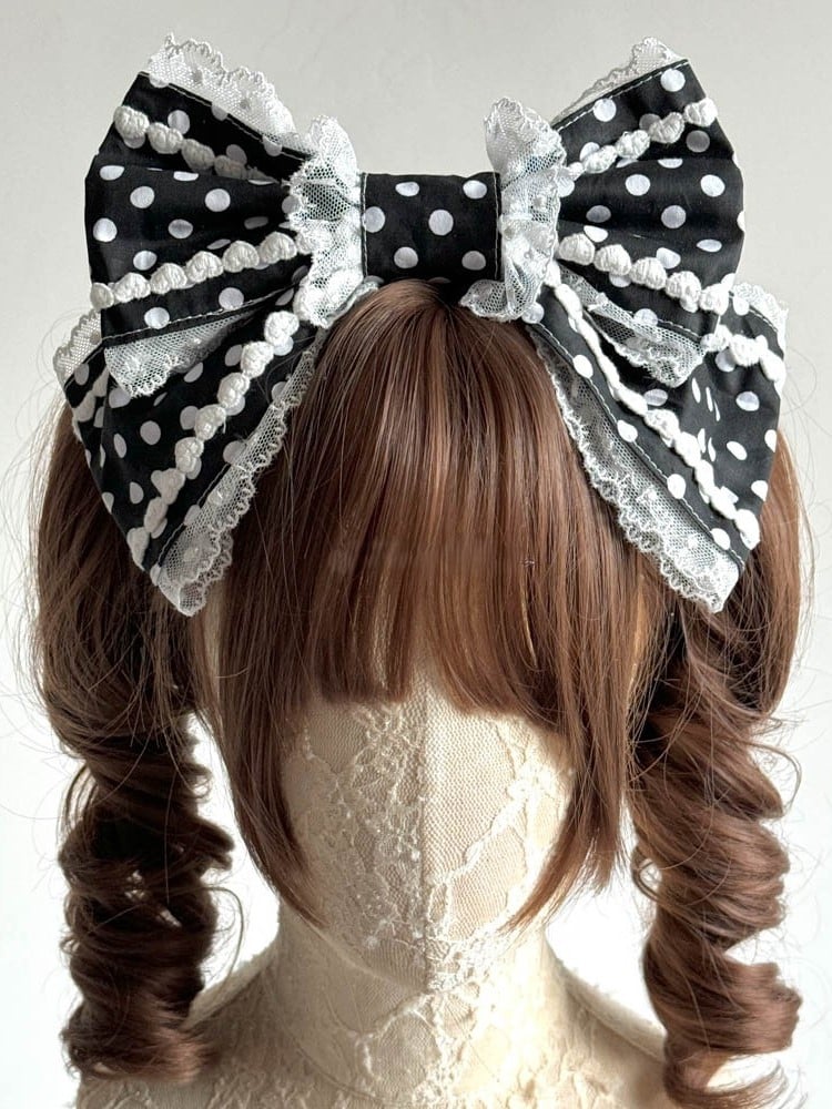 Polka Lace Red/Black/Purple/Pink/Blue Accents Dot with Hairclip Large Bow