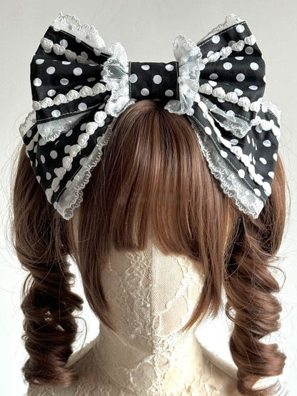 Polka Lace Red/Black/Purple/Pink/Blue Accents Dot with Hairclip Large Bow