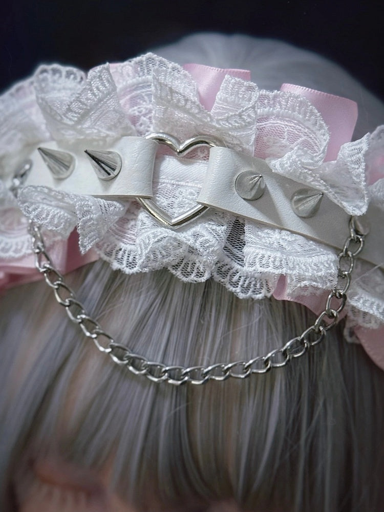 Bunny Strap Leather Ear with Pink Droopy KC White Rivet Plush