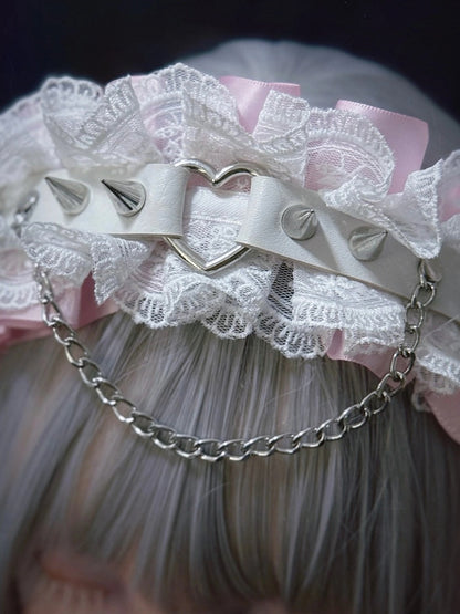 Bunny Strap Leather Ear with Pink Droopy KC White Rivet Plush