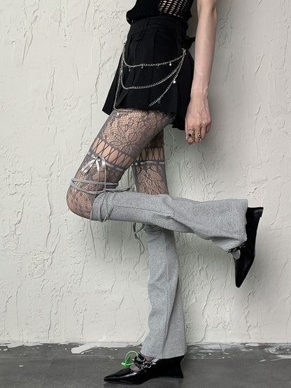 グレーのレッグセルフタイストラップY2Kスリーブ