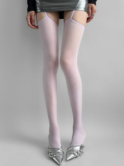 Strapsstrümpfe mit Spitzenbesatz in Weiß/Lila/Grau/Schwarz