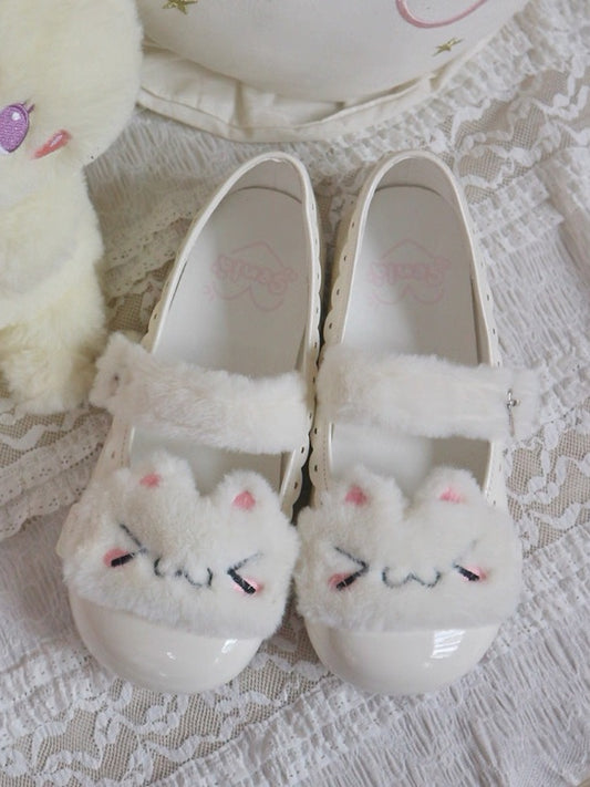 Druckknopf Beige Lolita Sweet Kitty Plüsch mit Flats