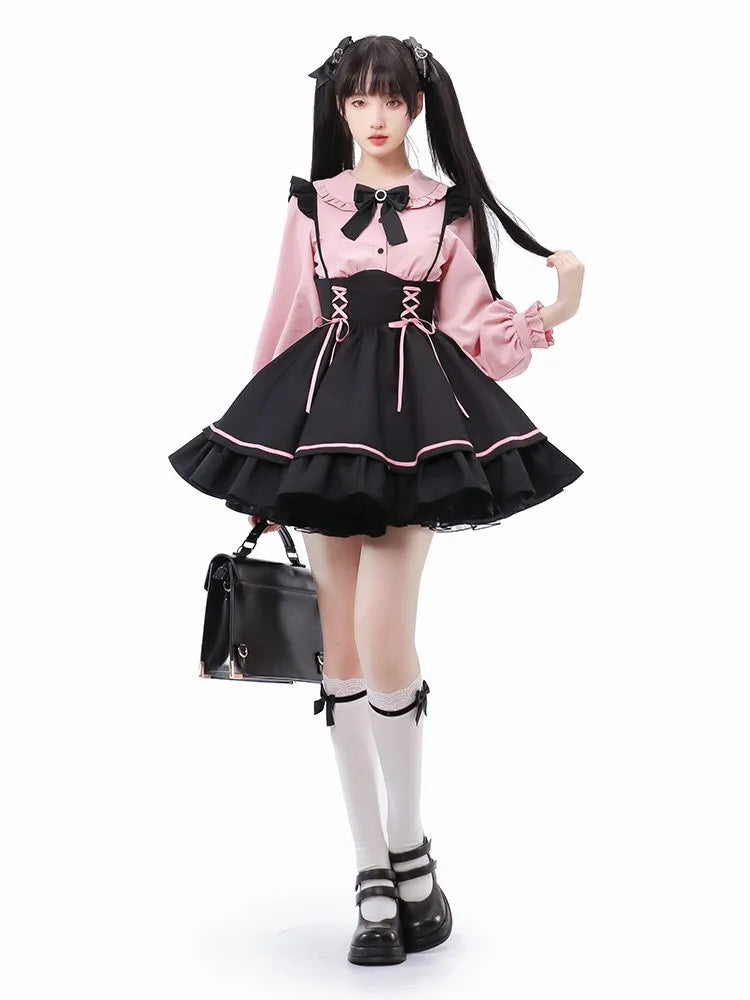 Hosenträger Ausverkaufsgröße Jirai Landmine 68CM Taille für Stil Rock Hohe Overalls Kleid M Schwarz Kei