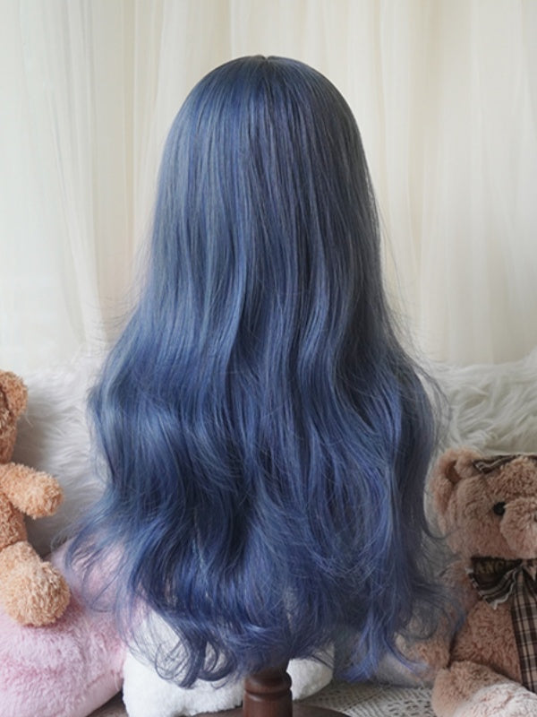 Rosenrot/Staubblaue, gewellte Unterbrustperücke mit Pony