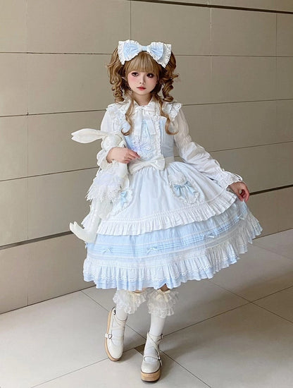 Light Blue Lace-Up Lolita Jumper Skirt with Ruffled Hem