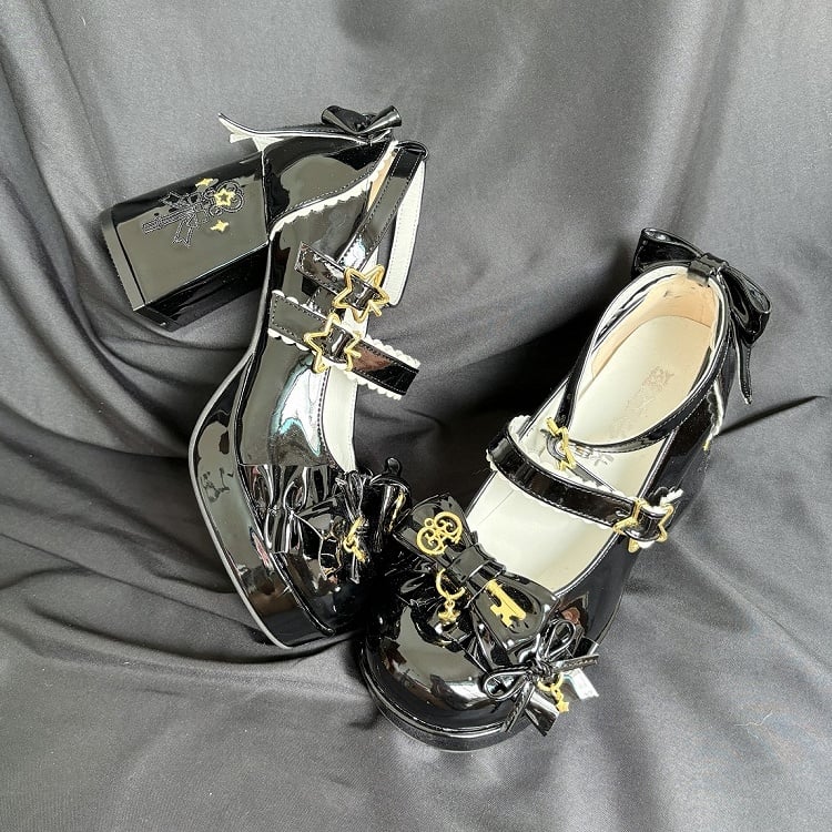 Mary Lolita Black Scalloped Snap Design Accents Janes with Hime 7cm Heeled