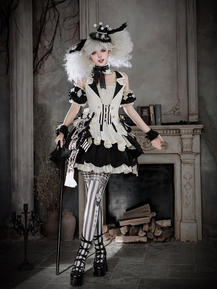 Button-Front Vest with Floral Print and Stripes - Unknown Star