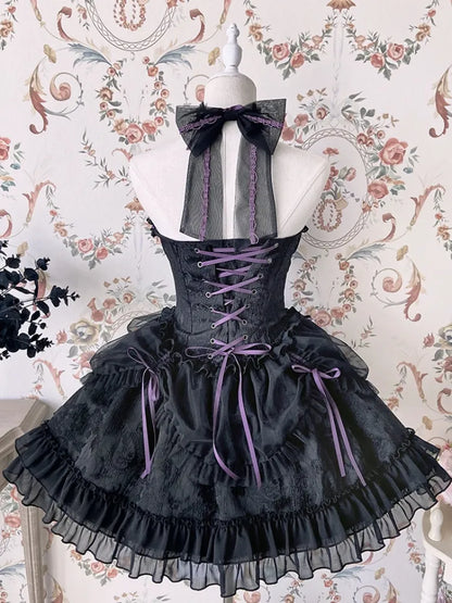 クロスベル ブラック＆パープル コルセットウエスト ゴシックロリータドレス