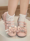 Heels Low Sweet with Bear Round Accents Pink Lolita Toe