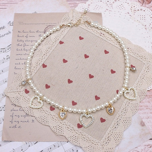 Necklace Pendants Kei Beaded Jirai Rhinestone Sweet Heart