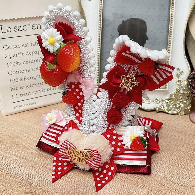 Mini Bunny Lolita Details Decorated Ears Sweet Red/Black Strawberry Bowknot Hat