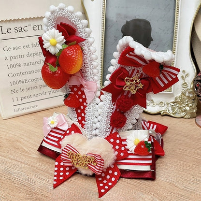 Mini Bunny Lolita Details Decorated Ears Sweet Red/Black Strawberry Bowknot Hat