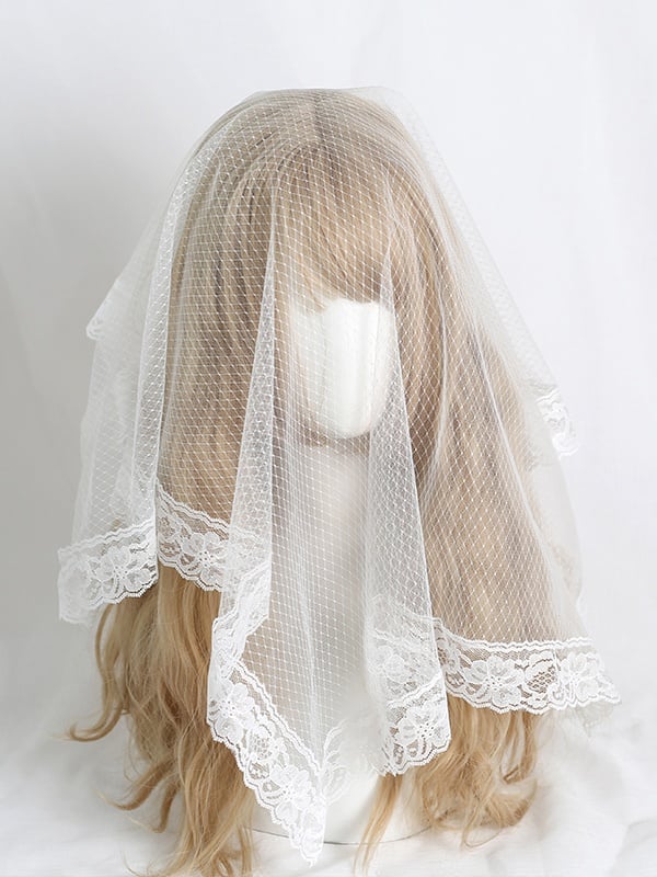 White Elegant Lace Head Veil