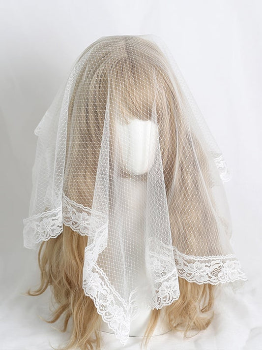 White Elegant Lace Head Veil