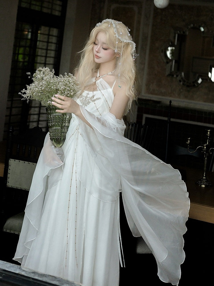 Classic White Halter Lolita Dress with Cutout Accents - Unknown Star