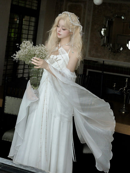 Classic White Halter Lolita Dress with Cutout Accents - Unknown Star