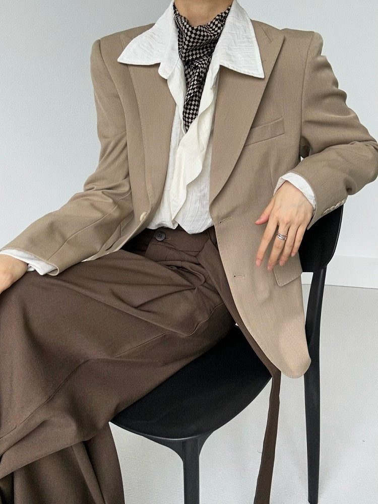 Vintage Notched Blazer with Slim-fitting Khaki Ouji Unisex Lolita Collar