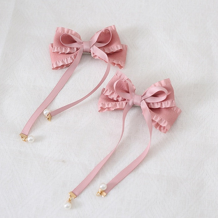 Pair Decorations Ribbon with of Bead Hairclips Colors Bowknot A Sweet 8