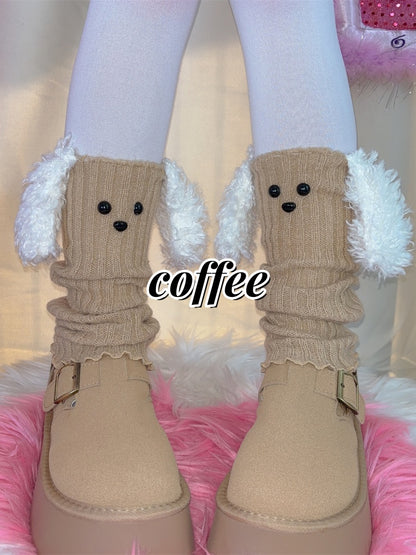 子犬の耳のデザインニットレッグウォーマー