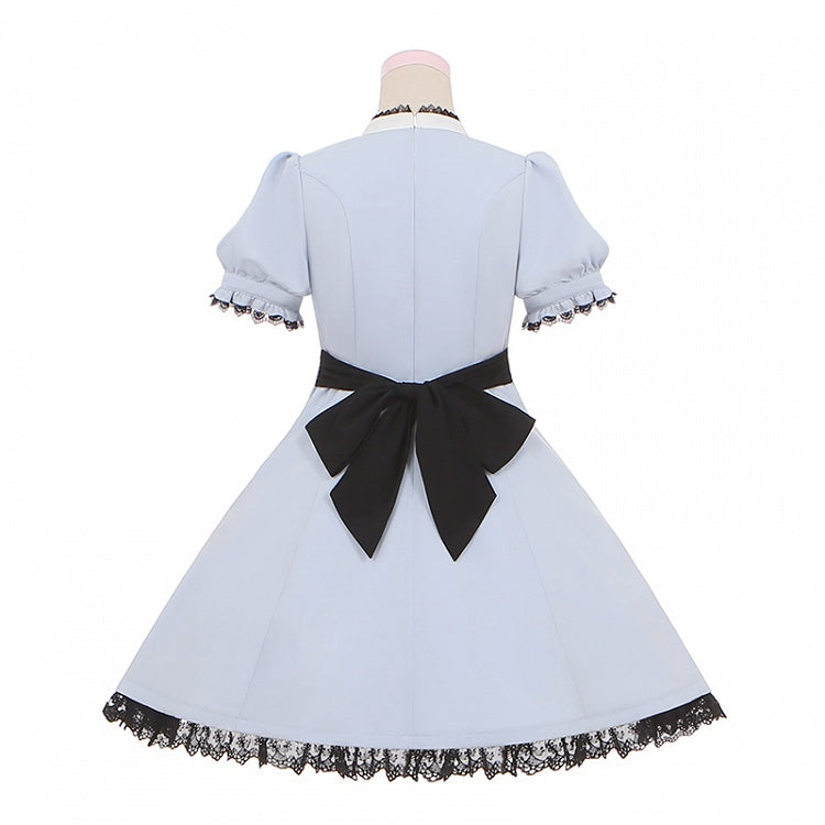 Blue/Black Back Lace Trim Jirai Kei Dress with Bow Big