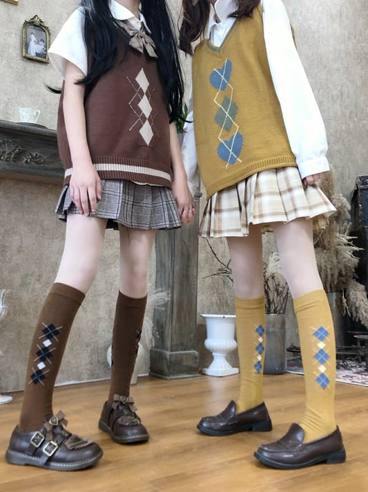 Retro Diamond Pattern Socks Colors 6 Calf