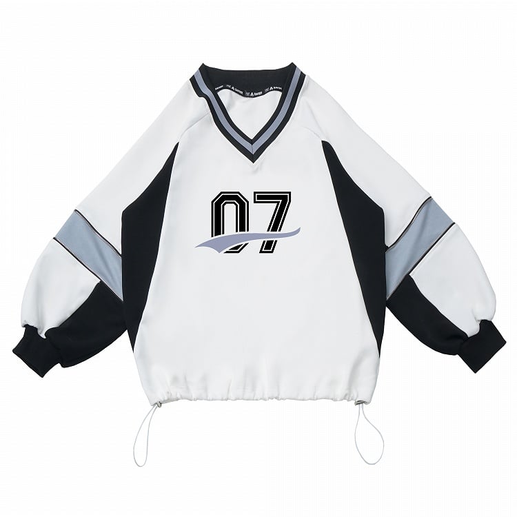Front Sweatshirt with White Bow V-Neck Numeric Design Regular/Back Baseball-Style