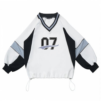 Front Sweatshirt with White Bow V-Neck Numeric Design Regular/Back Baseball-Style