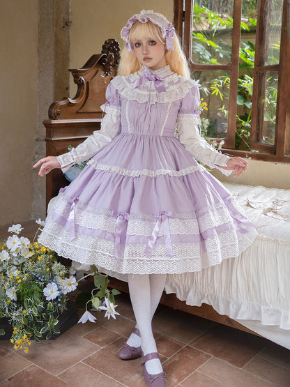 Short OP School Cotton Neck Dress Set Edward Old Purple Sleeves Lolita