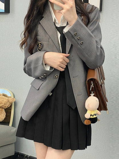 Length Uniform 42CM Skirt Black JK Pleated