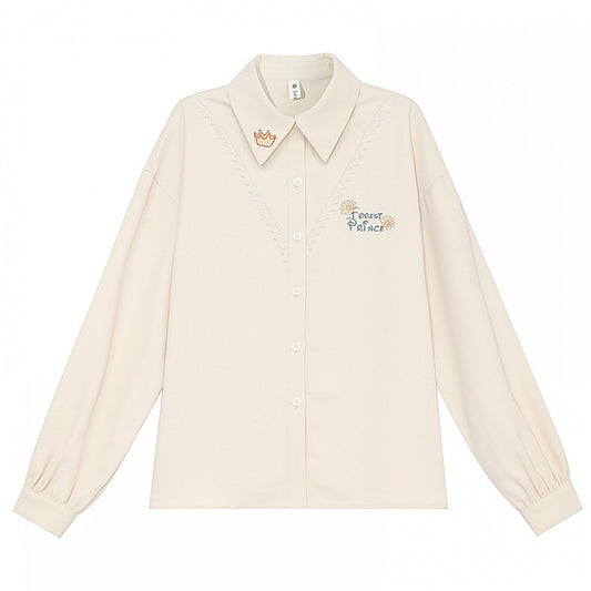 Shirt Crown Embroidery Apricot Collar