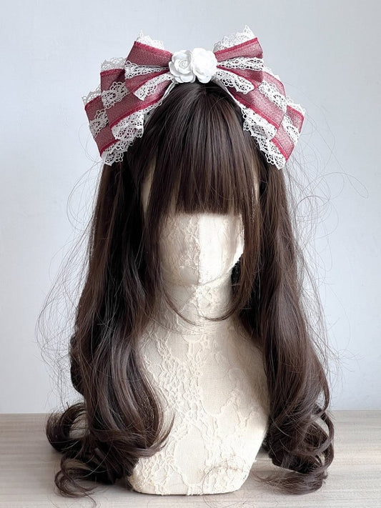 Lolita Red/Black Lace-Trimmed KC Decorations with White Bow Flower