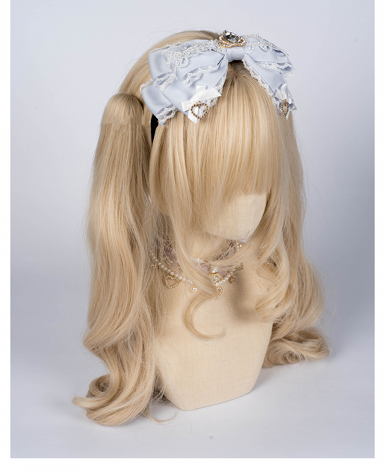 Jirai Kei Crown Rhinestone Pink/Dusty Blue Black/Dusty Lace Bow KC