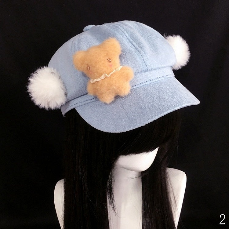 Embellished Cute Lolita Light Plush Blue and Beret Star Bear