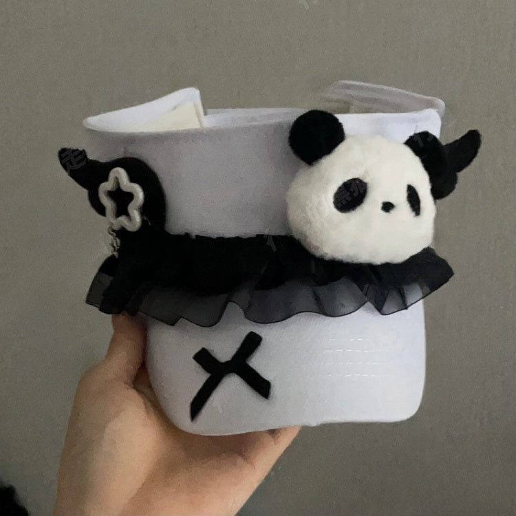 ピンクのぬいぐるみフリルレースウィングバイザーキャップ