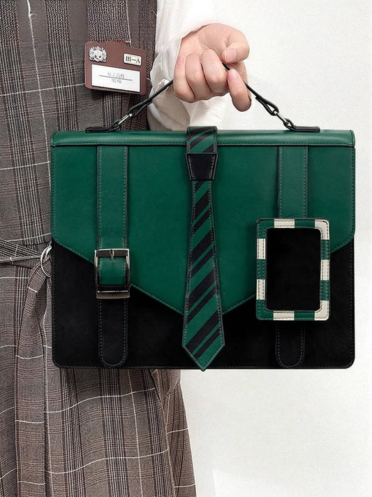 School Tie Ita Bag Green Black - thejunco