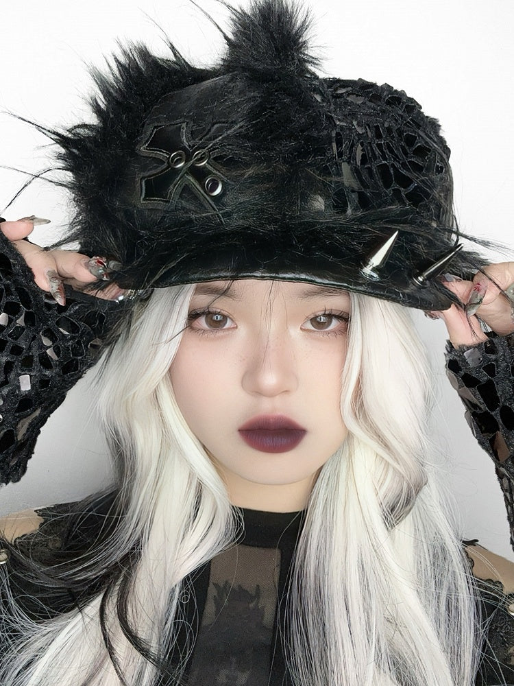 Dark Gothic Snakeskin Cross Black Beret