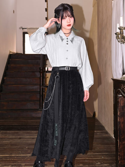 Shirt with Embroidery Light Bronze Gothic Sleeves Bishop Cheongsam Gray
