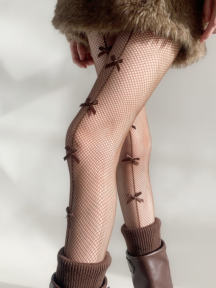 Pantyhose Brown Fishnet Bow Back-Seam