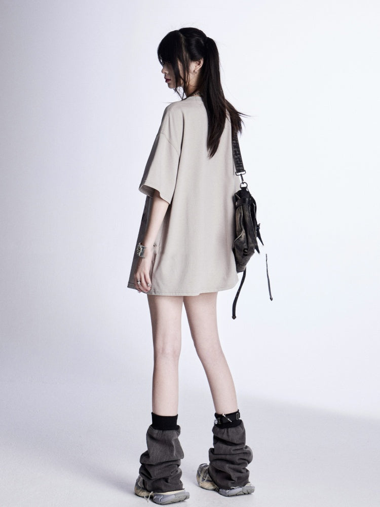 Print Gray Adorable Kitty Loose T-Shirt