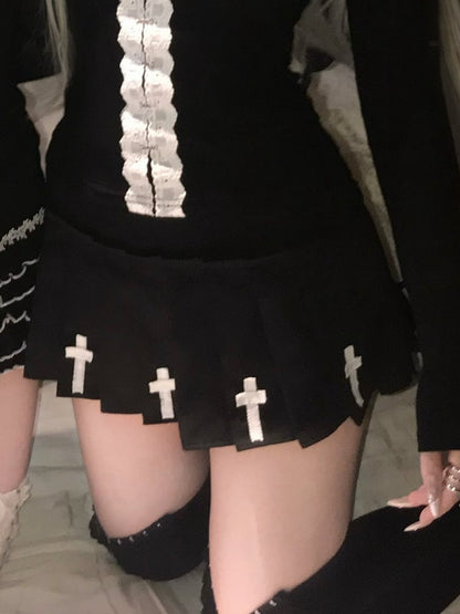 Black Accent Skirt Cross with Mini Gothic Pleated