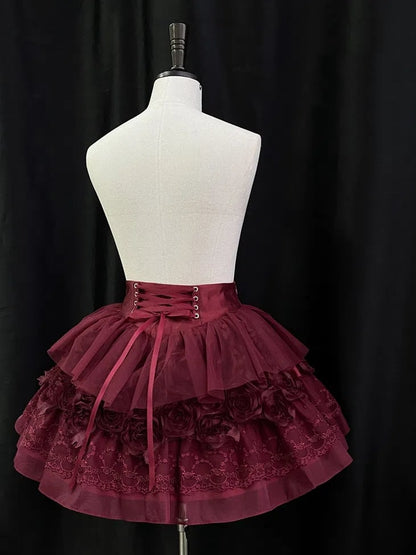 Roses Design Red Lolita Skirt Gothic
