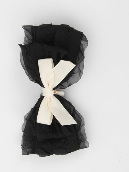 shaped Droplet Bead with Beige Charm Black Sweet Ruffled Hairclip Bow Lolita