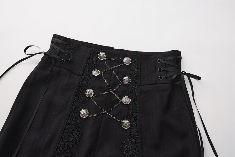 Silver Black and Buttons Chains Ouji Lolita High Waist Pants Decorative with