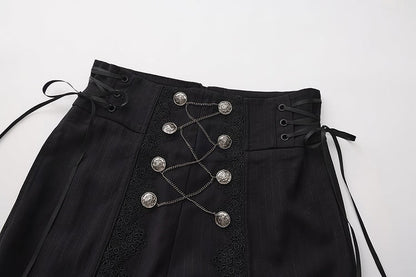 Silver Black and Buttons Chains Ouji Lolita High Waist Pants Decorative with