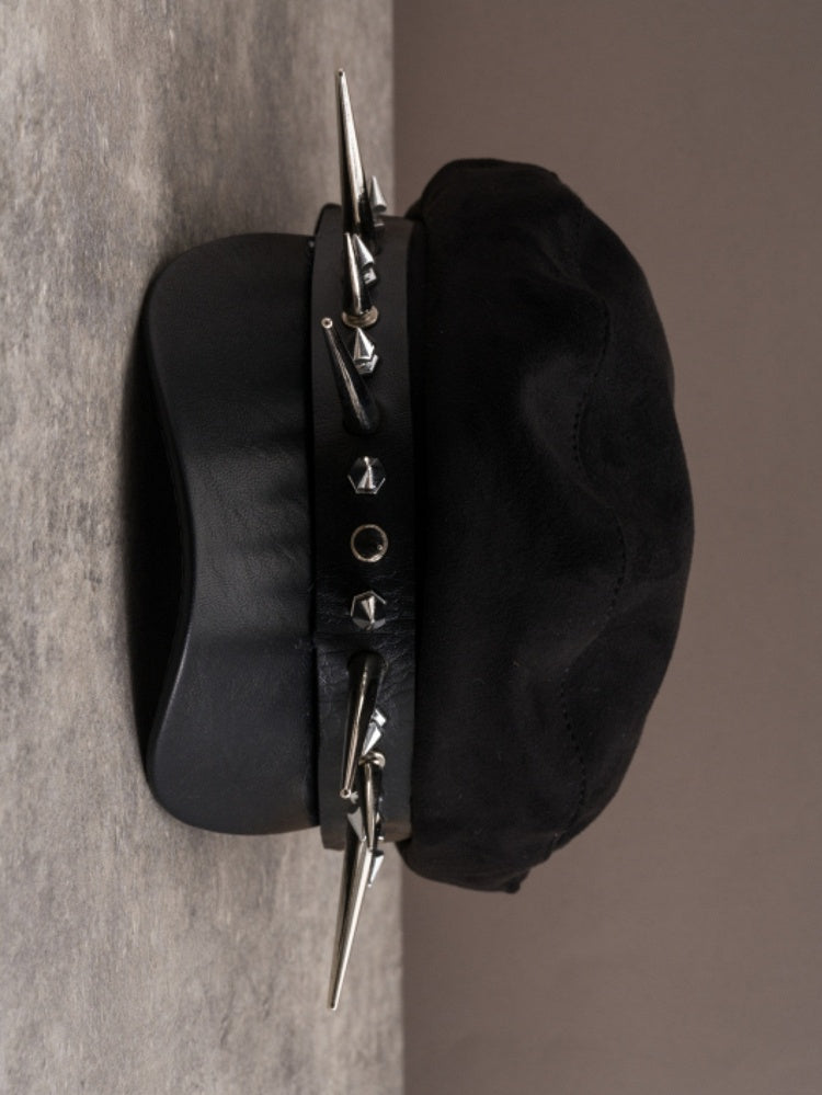 Details Hut Nieten Gothic Schwarze Baskenmütze
