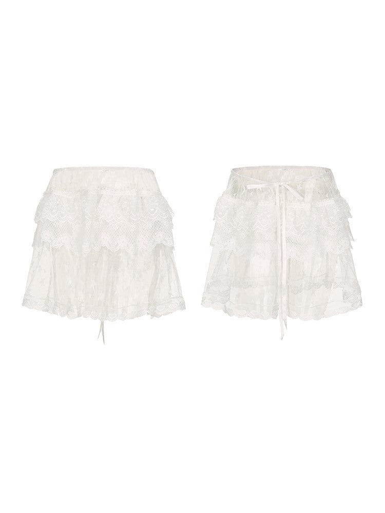 Y2K Size Embroidery Plus Floral White Overskirt Star with Sheer